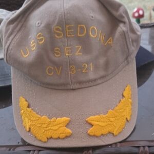 USS SEDONA SEZ CV3-21 Tan Cap with Yellow Logo